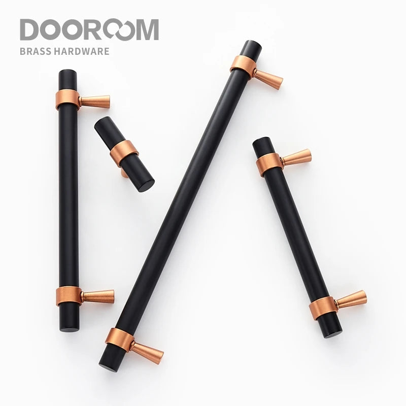 Dooroom Brass Furniture Handles Modern Copper Black Pulls Cupboard Wardrobe Dresser Shoe Box Drawer Cabinet Handles Knobs DOOROOM