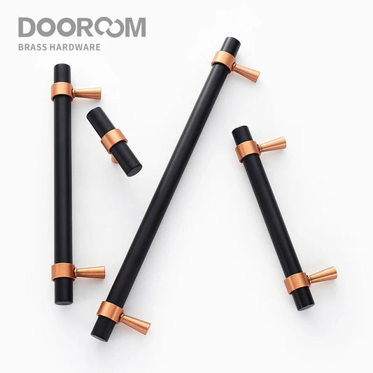 Dooroom Brass Furniture Handles Modern Copper Black Pulls Cupboard Wardrobe Dresser Shoe Box Drawer Cabinet Handles Knobs DOOROOM