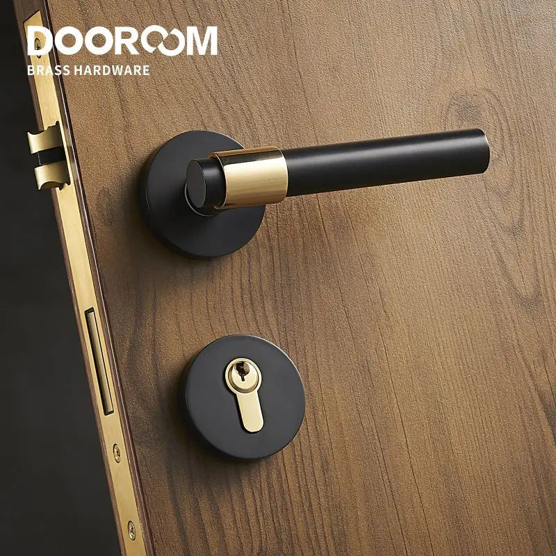 Dooroom Brass Lever Light Luxury Black Gold Modern Fashion Interior Room Bedroom Bathroom Solid Wood Door Lock Split Handle Knob DOOROOM