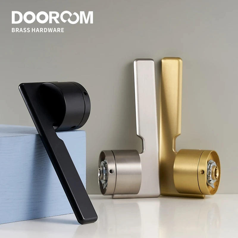 Dooroom Brass Door Lock Set Modern Gold Black Silver Interiror Bedroom Bathroom Double Wood Door Lever Set Dummy Handle Knob DOOROOM