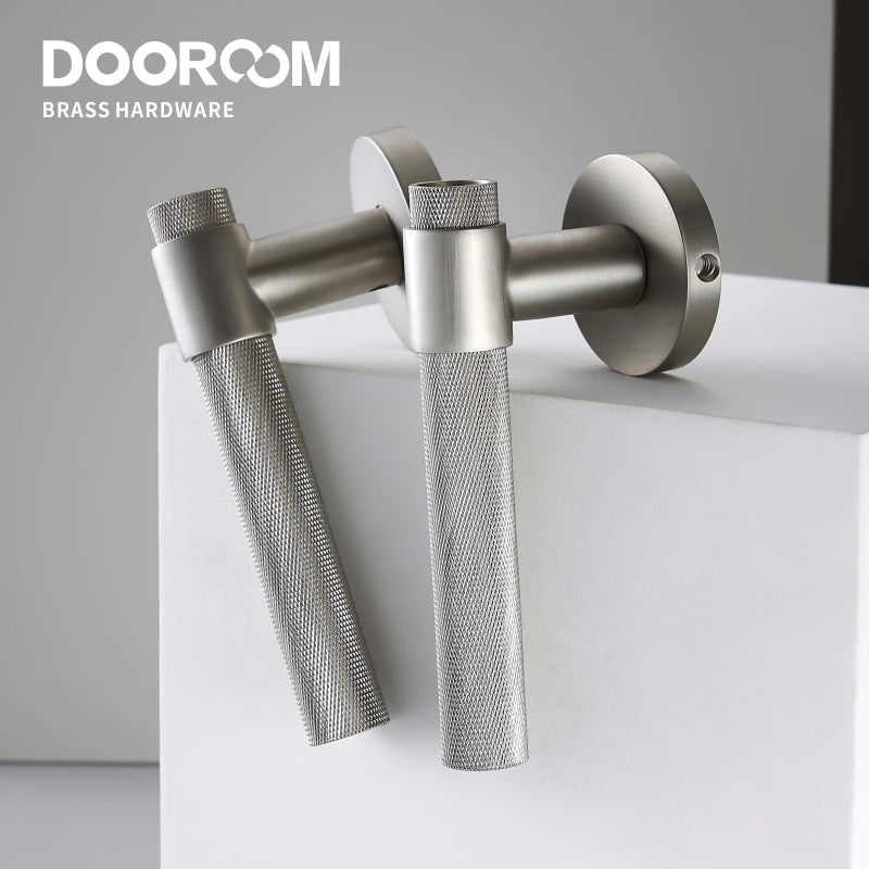 Dooroom Brass Knurled Door Lock Set Silver Matt Brushed Nickel Interior Bedroom Bathroom Double Wood Door Lever Set Dummy Handle DOOROOM