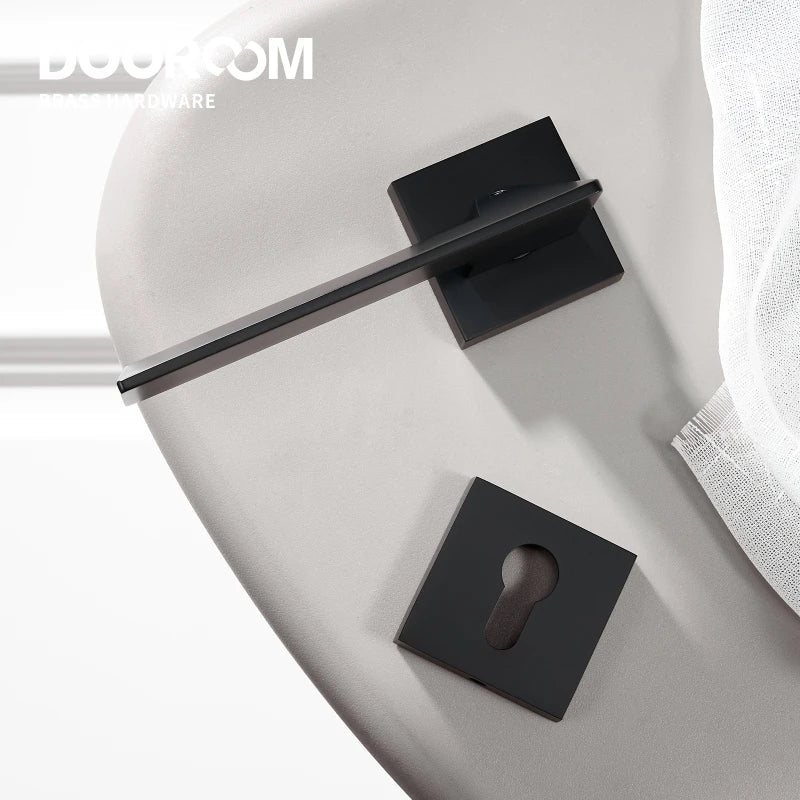 Dooroom Brass Door Lock Set Modern Black Interior Bedroom Bathroom Double Wood Door Lever Set Dummy Lock Handle DOOROOM