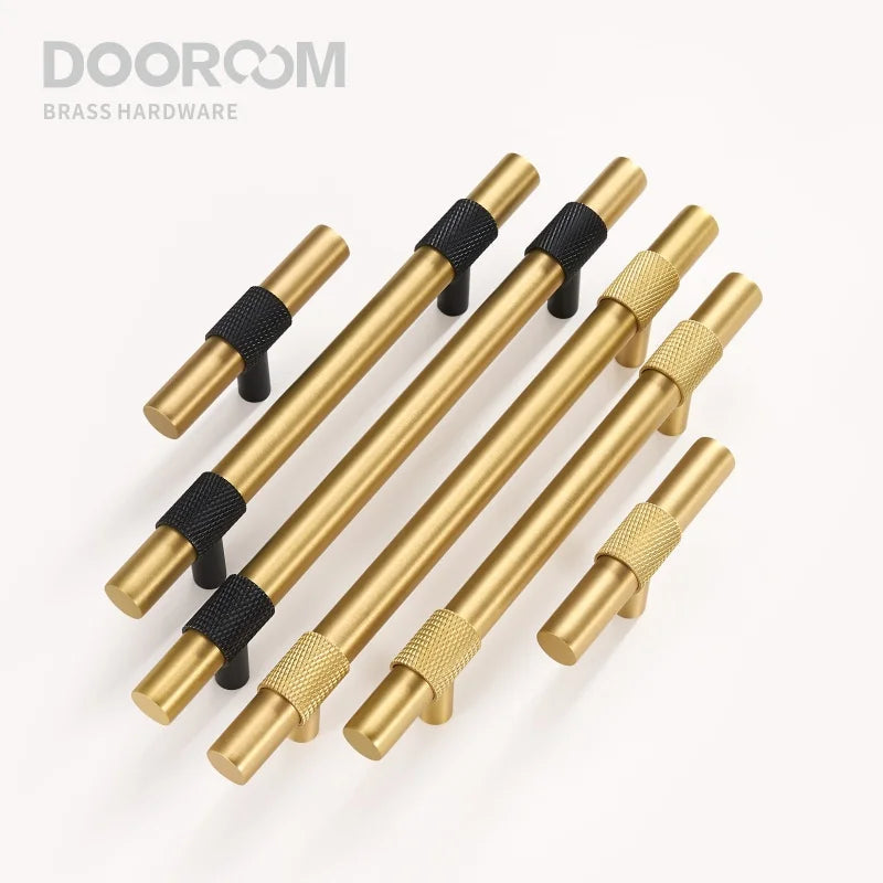 Dooroom Brass Furniture Handles Modern Knurling Black Gold Pulls Wardrobe Dresser Cupboard Cabinet Drawer Shoe Box Knobs DOOROOM