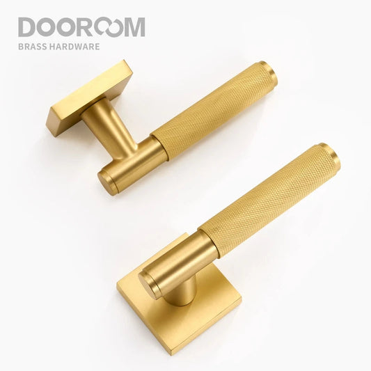Dooroom Brass Door knurled handle Set Modern Interiror Bedroom Bathroom Door Lever Set Dummy Privacy Passage lock DOOROOM