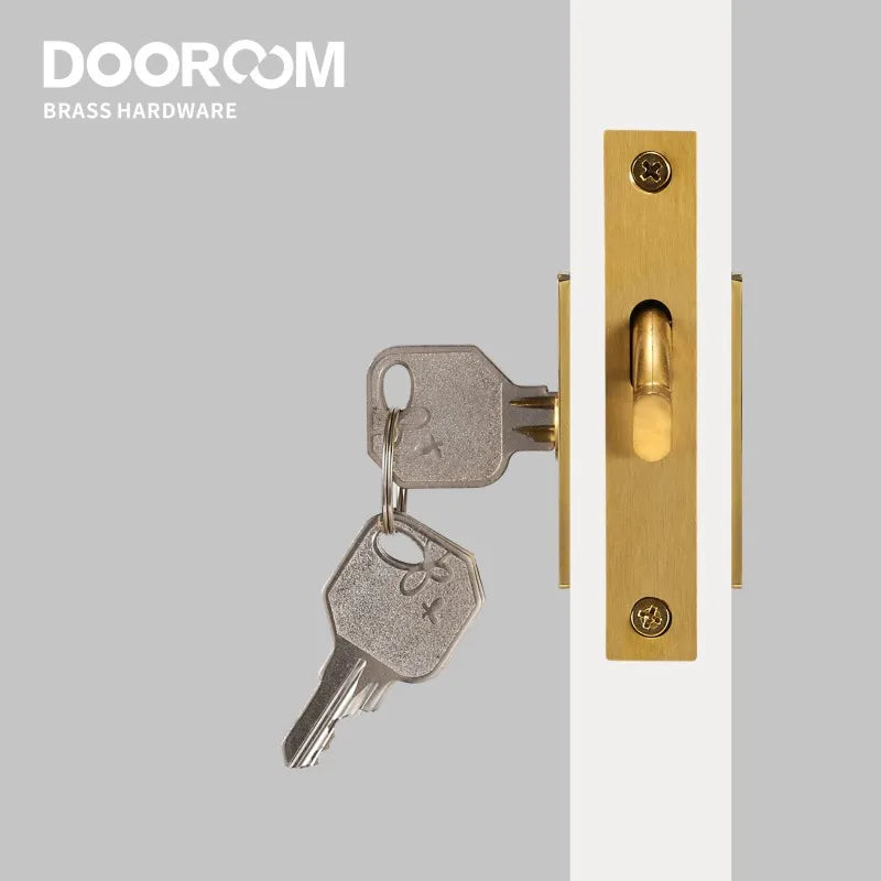 Dooroom Brass Sliding Door Handle Door Lock Set Kitchen Bathroom Wood Door Modern Inlaid Super Thin Shiny PVD Gold Matt Black DOOROOM