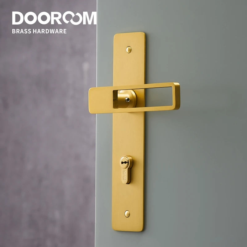 Dooroom Brass Door Lever Ultra-thin Mute Black Gold Interior Bedroom Bathroom Wood Door Lock Set Long Plate DOOROOM