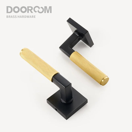 Dooroom Knurled Brass Door Lock Set Modern Interior Bedroom Bathroom Double Wood Door Lever Set Dummy Privacy Passage Lock DOOROOM