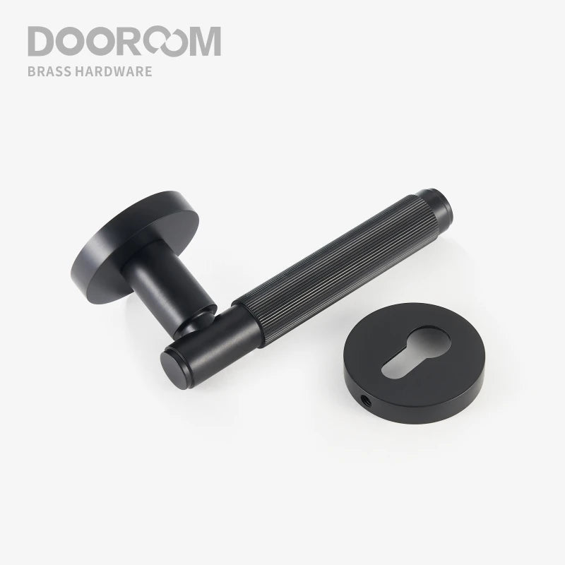 Dooroom Brass Mute Door Lock Set Modern Stripe Black Interior Bedroom Bathroom Wood Lever Dummy Handle DOOROOM