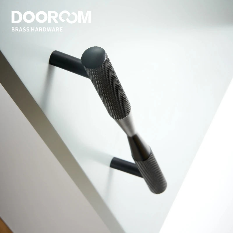 Dooroom Brass Furniture Handles Black Gold Exquisite Knurled Pulls Cupboard Wardrobe Dresser Shoe Box Drawer Cabinet Knobs  DOOROOM
