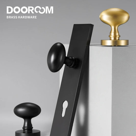 Dooroom Brass Door Lock Set Modern Egg Shaped Knob Long Plate Interior Bedroom Bathroom Double Wood Door Lever Set Dummy Handles DOOROOM