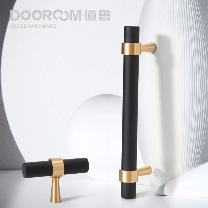 Dooroom Brass Furniture Handles T-bar Light Luxury Fashion Black Gold Silve Wardrobe Dresser Cupboard Cabinet Drawer Pulls DOOROOM