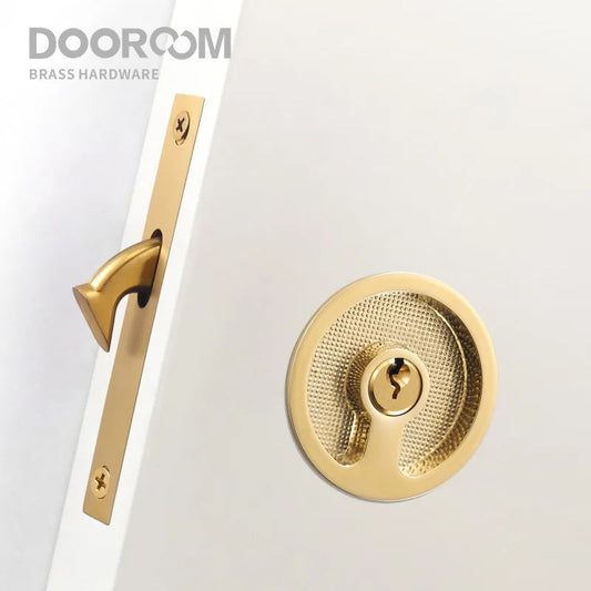Dooroom Brass Sliding Door Handle Door Lock Set Kitchen Bathroom Wood Door Modern Inlaid Super Thin Shiny PVD Gold Matt Black DOOROOM