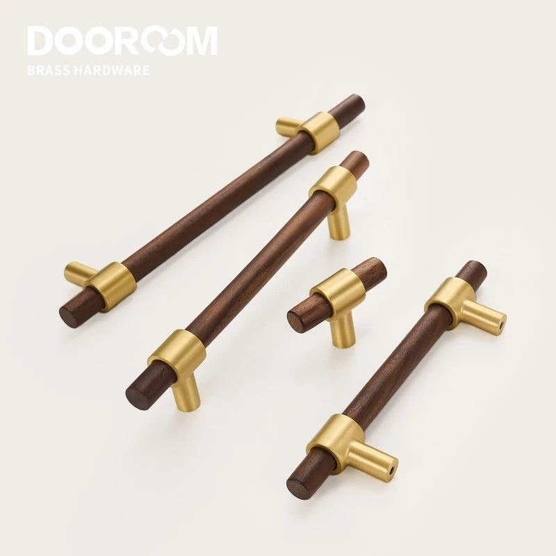 Dooroom Brass Black Walnut Furniture Handles Original Modern Nordic Pull Cupboard Wardrobe Dresser Shoe Box Drawer Cabinet Knobs DOOROOM