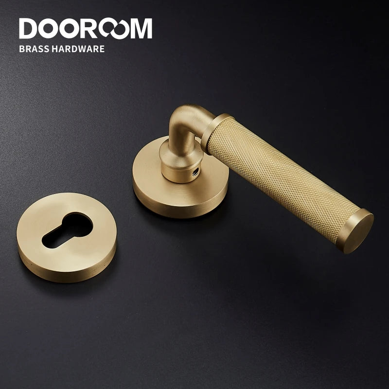 Dooroom Brass Knurled Door Lock Set Modern Interior Bedroom Bathroom Double Wood Door Lever Set Dummy Knob Privacy Passage Locks DOOROOM