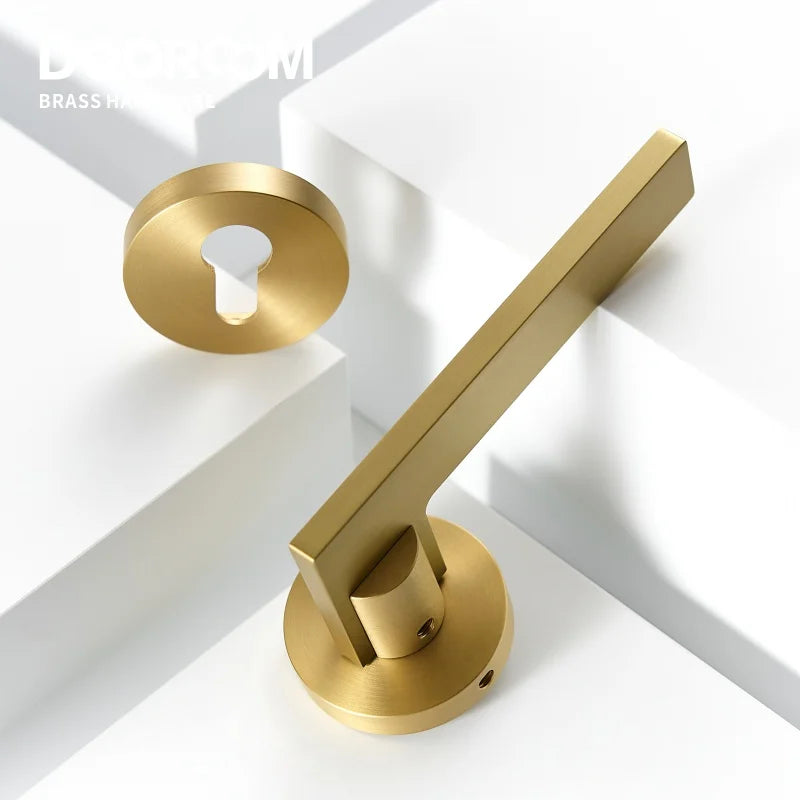 Dooroom Brass Door Lock Set Modern Simple European Interior Bedroom Bathroom Double Wood Door Lever Set Dummy Handle Knob DOOROOM