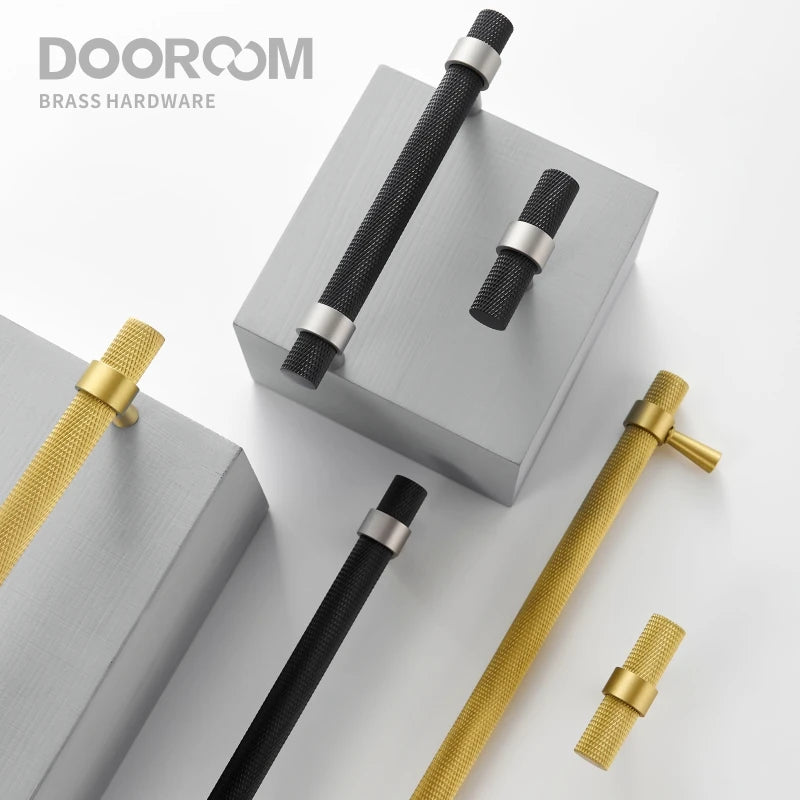 Dooroom Brass Knurled Furniture Handles Modern Matt Black Brass Silver Cupboard Wardrobe Dresser Shoe Box Drawer Cabinet Pulls DOOROOM