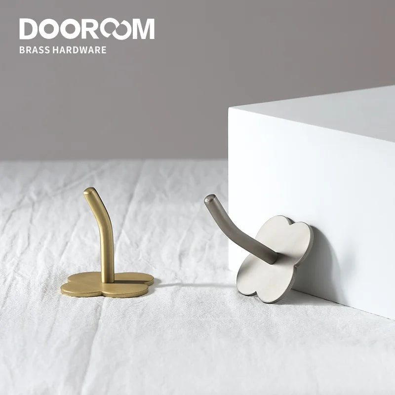 Doodoom Brass Punch Free Bearing Hooks Bathroom Indoor Kitchen Hallway Wall Clothes Hooks Wall Hangers Row Hooks Nordic DOOROOM