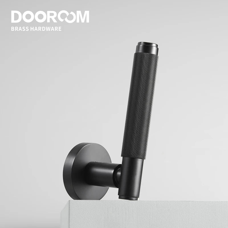 Dooroom Brass Mute Door Lock Set Modern Stripe Black Interior Bedroom Bathroom Wood Lever Dummy Handle DOOROOM