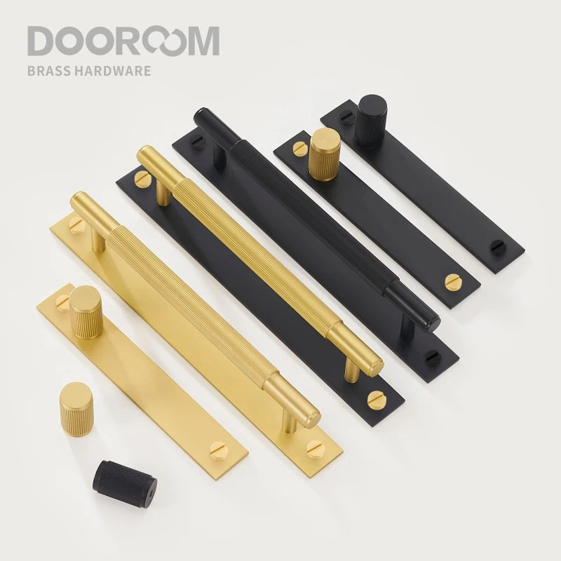 Dooroom Brass Furniture Handles Modern Stripe With Plate Cupboard Wardrobe Dresser Shoe Box Drawer Cabinet Knobs Pulls Knobs DOOROOM