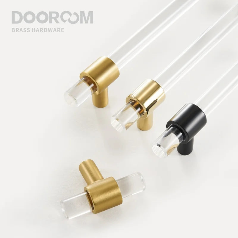 Dooroom Brass Acrylic Furniture Handles Modern Fashionable Long Pulls Cupboard Wardrobe Dresser Shoe Box Drawer Cabinet Knobs DOOROOM