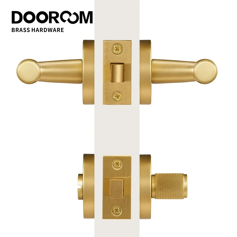 Dooroom brass knurled thumb turn key latch lever handle cylinder key escutcheon passage room lock DOOROOM