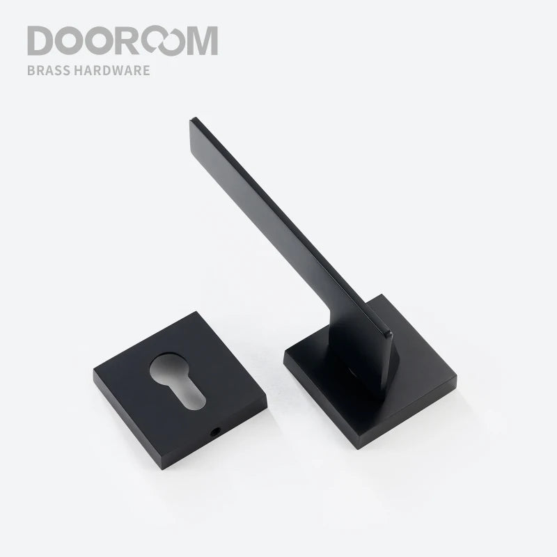 Dooroom Brass Door Lock Set Modern Black Interior Bedroom Bathroom Double Wood Door Lever Set Dummy Lock Handle DOOROOM