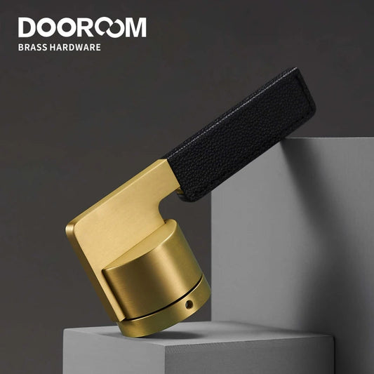 Dooroom Brass Leather Door Lock Set Black Brushed Nickel Bedroom Bathroom Double Wood Door Lever Set Dummy Privacy Passage DOOROOM