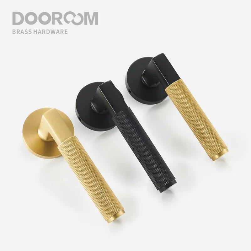 Dooroom thumbturn Knurled Brass Door Lock Set Modern Interior Bedroom Bathroom Wood Door Lever Set Dummy Privacy Passage Lock DOOROOM