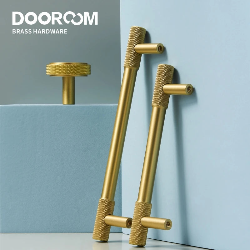 Dooroom Brass Knurling Furniture Handles Long Round Modern Pulls Cupboard Wardrobe Dresser Shoe Box Drawer Cabinet Wine Bar Knob DOOROOM