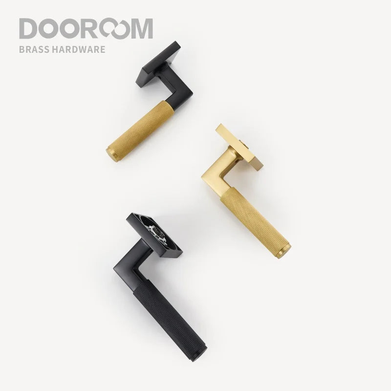 Dooroom Knurled Brass Door Lock Set Modern Interior Bedroom Bathroom Double Wood Door Lever Set Dummy Privacy Passage Lock DOOROOM