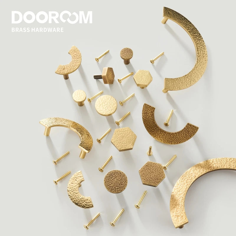 Dooroom Brass Furniture Handles Modern Hammered Round Hexagon Pulls Wardrobe Dresser Cupboard Cabinet Drawer Wine Bar Knobs DOOROOM