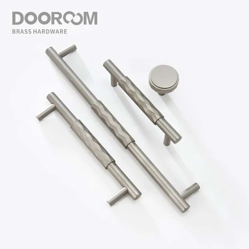Dooroom Brass Furniture Handles Hammered Matt Brushed Nickel Cupboard Wardrobe Dresser Shoe Box Drawer Cabinet Round T bar Knobs DOOROOM