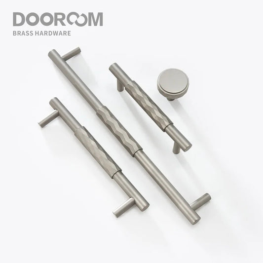Dooroom Brass Furniture Handles Hammered Matt Brushed Nickel Cupboard Wardrobe Dresser Shoe Box Drawer Cabinet Round T bar Knobs DOOROOM