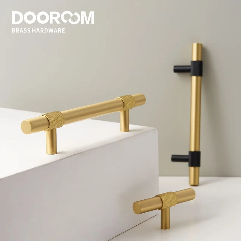 Dooroom Brass Furniture Handles Modern Knurling Black Gold Pulls Wardrobe Dresser Cupboard Cabinet Drawer Shoe Box Knobs DOOROOM