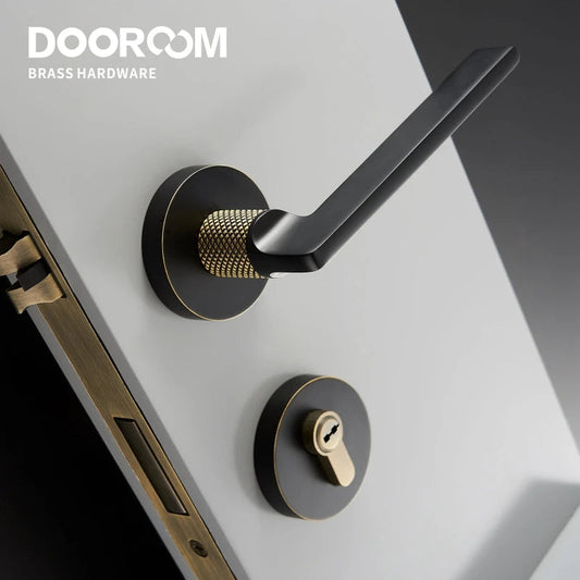 Dooroom Brass Door Lever Mute Black Gold Interior Bedroom Bathroom Wood Door Lock Set Dummy Handle Knob DOOROOM