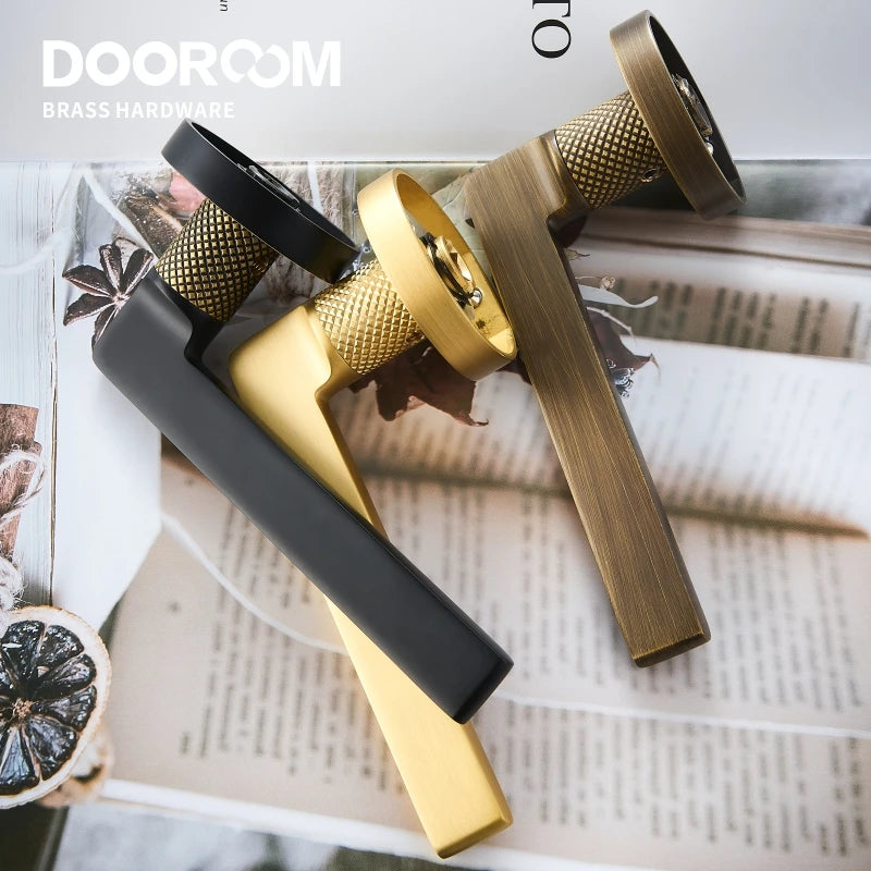 Dooroom Brass Door Lever Mute Black Gold Interior Bedroom Bathroom Wood Door Lock Set Dummy Handle Knob DOOROOM