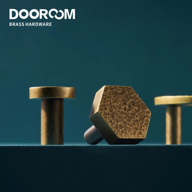 Dooroom Brass Furniture Handles Modern Hammered Round Hexagon Pulls Wardrobe Dresser Cupboard Cabinet Drawer Wine Bar Knobs DOOROOM