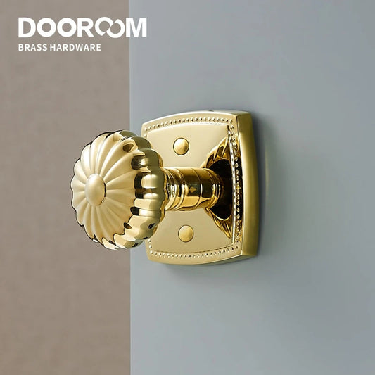 Dooroom Privacy Door Lock Set Shiny Gold PVD Keyless Knob Bathroom Bedroom Latch Pumpkin Like DOOROOM