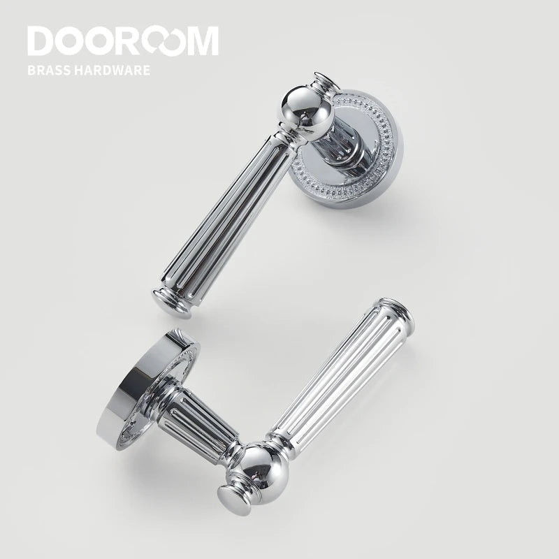 Dooroom Brass Door Lock Set Modern Shiny Chrome Interior Bedroom Bathroom Double Wood Door Lever Set Dummy Handle DOOROOM