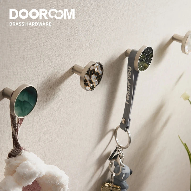 Dooroom Brass Furniture Handles Colorful Shell Matt Brushed Nickel Silver Hooks Wardrobe Dresser Cupboard Cabinet Drawer Knobs DOOROOM