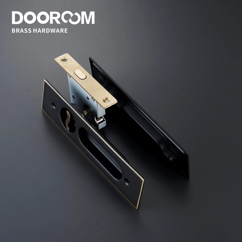 Dooroom Brass Sliding Door Lock Modern American Push Pull Hidden Handle Interior Living Room Bathroom Balcony Lockset With Keys DOOROOM