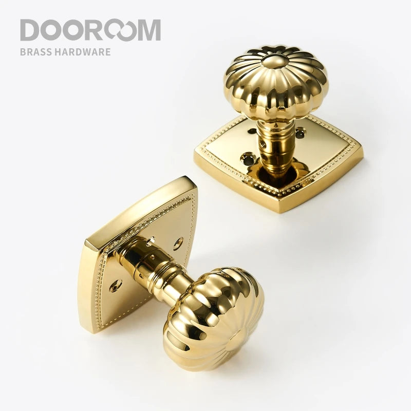 Dooroom Privacy Door Lock Set Shiny Gold PVD Keyless Knob Bathroom Bedroom Latch Pumpkin Like DOOROOM