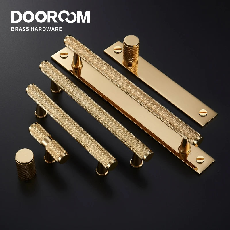 Dooroom Brass Furniture Handles Knurling Gold Black Modern Wardrobe Cabinet Dresser Cupboard Drawer Pulls Knobs bar Knurled DOOROOM
