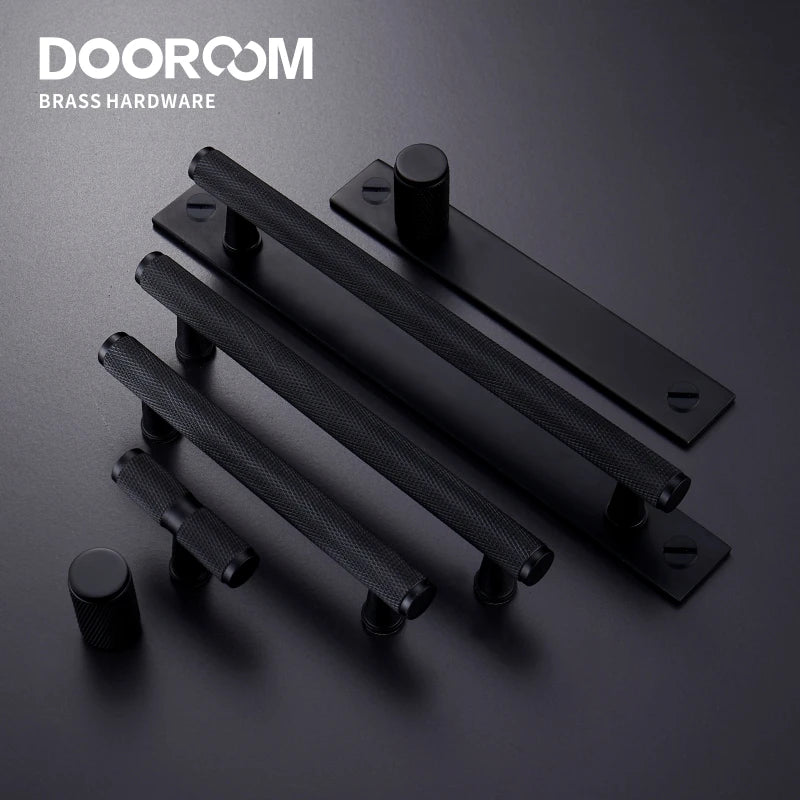 Dooroom Brass Furniture Handles Knurling Gold Black Modern Wardrobe Cabinet Dresser Cupboard Drawer Pulls Knobs bar Knurled DOOROOM