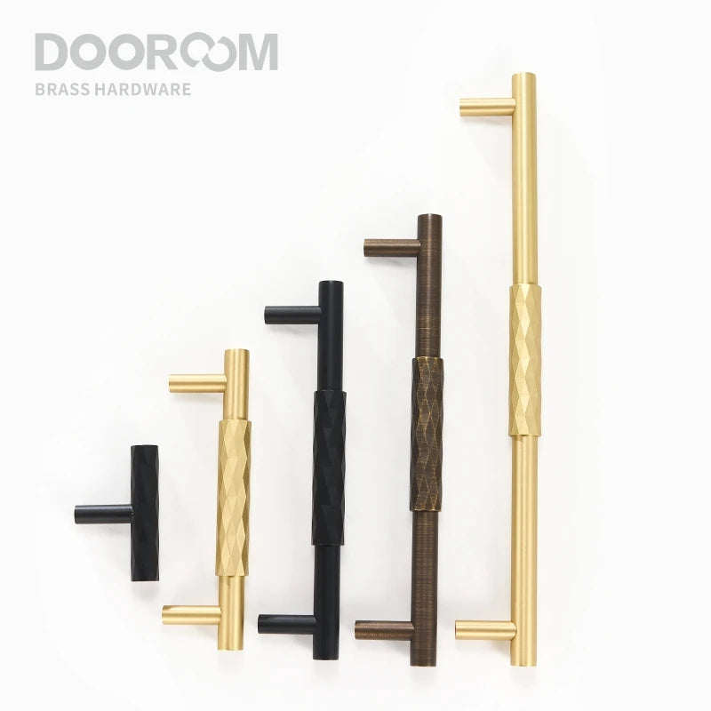 Dooroom Brass Furniture Handles Modern Italian Style Hammered Pulls T-bar Cupboard Wardrobe Dresser Shoe Box Drawer Cabinet Knob DOOROOM