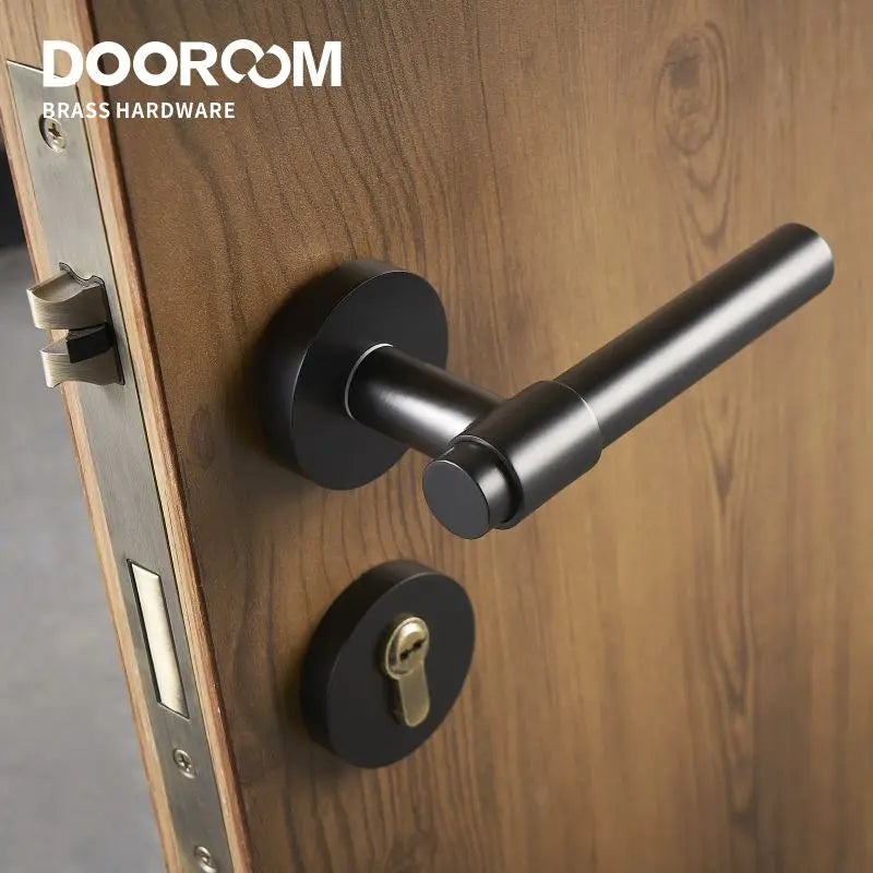 Dooroom Brass Lever Light Luxury Black Gold Modern Fashion Interior Room Bedroom Bathroom Solid Wood Door Lock Split Handle Knob DOOROOM