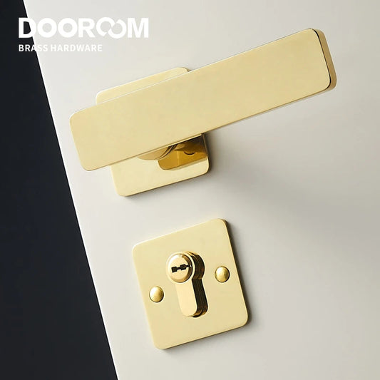 Dooroom Brass Door Lever Ultra-thin Mute Modern Black Gold Interior Bedroom Bathroom Wood Door Lock Set Split Handle Knob DOOROOM