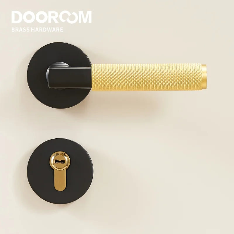 Dooroom thumbturn Knurled Brass Door Lock Set Modern Interior Bedroom Bathroom Wood Door Lever Set Dummy Privacy Passage Lock DOOROOM