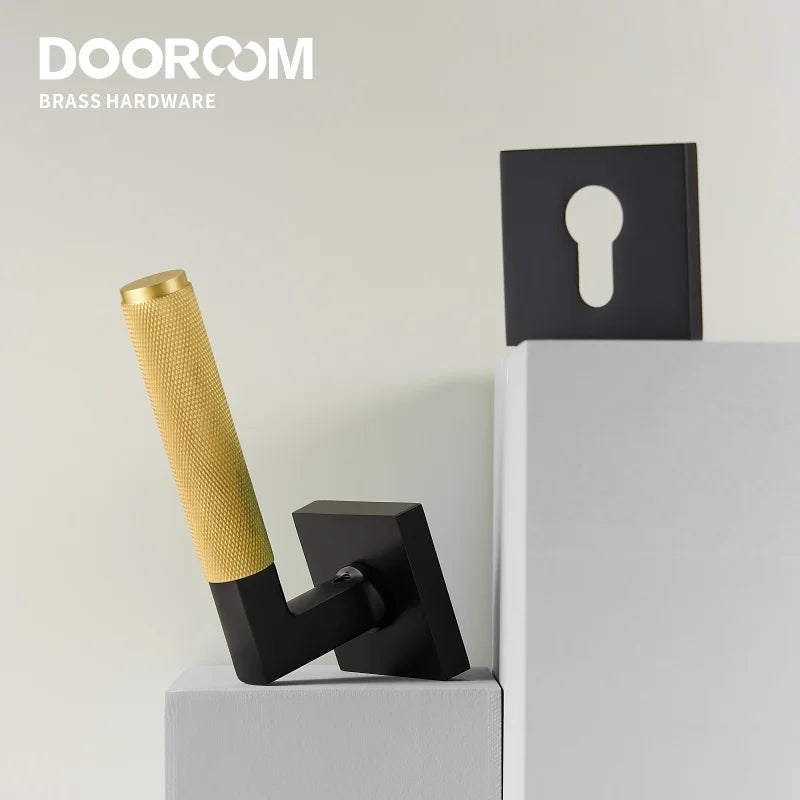 Dooroom Knurled Brass Door Lock Set Modern Interior Bedroom Bathroom Double Wood Door Lever Set Dummy Privacy Passage Lock DOOROOM