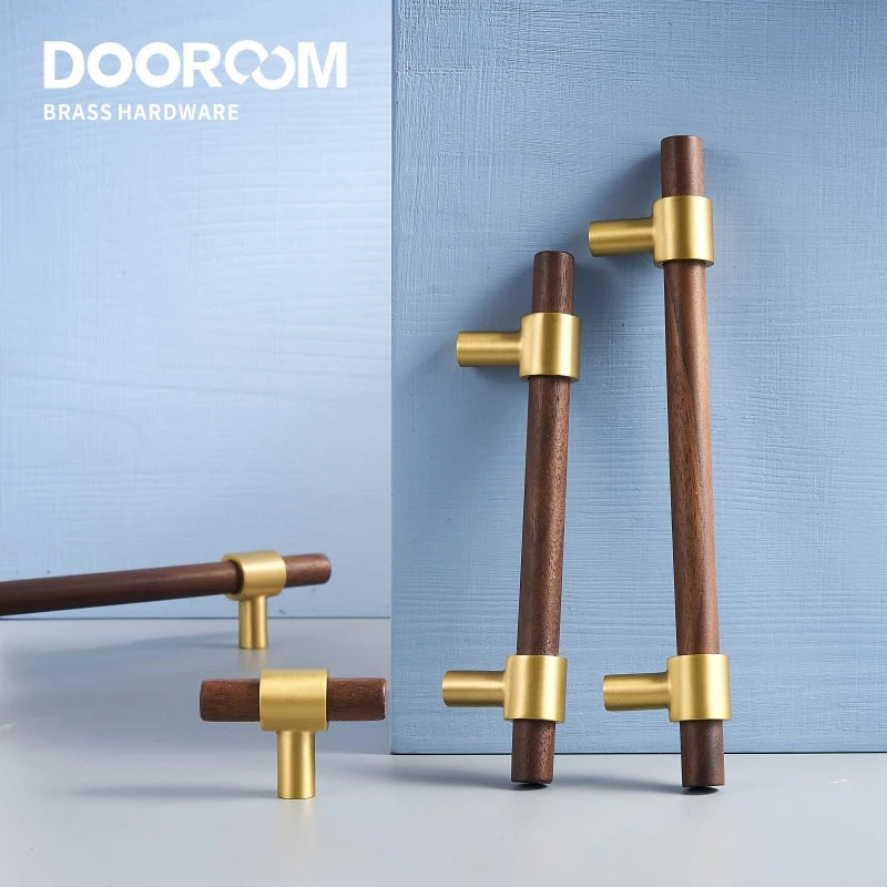 Dooroom Brass Black Walnut Furniture Handles Original Modern Nordic Pull Cupboard Wardrobe Dresser Shoe Box Drawer Cabinet Knobs DOOROOM